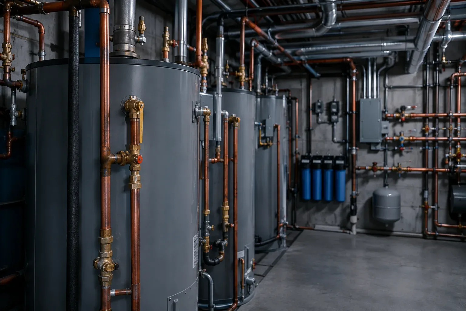 Commercial plumber working in a Halton Hills business after hours